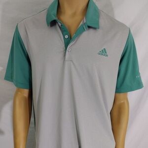Adidas Men's Gray and Green Polo Shirt